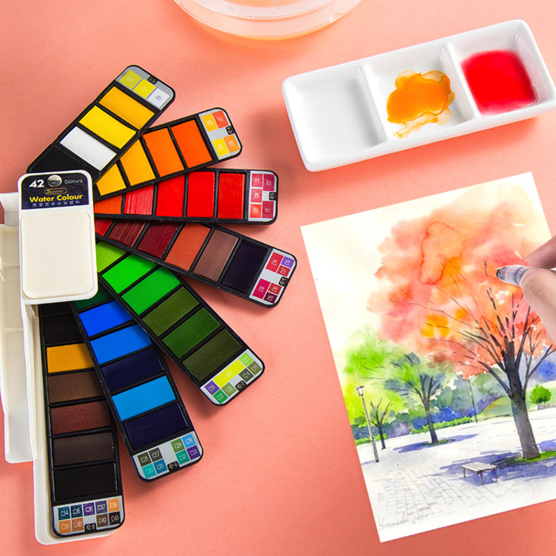42 Solid Watercolor Paint Set｜持ち運びに便利なポータブル