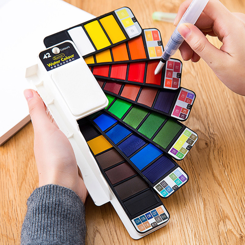 42 Solid Watercolor Paint Set｜持ち運びに便利なポータブル